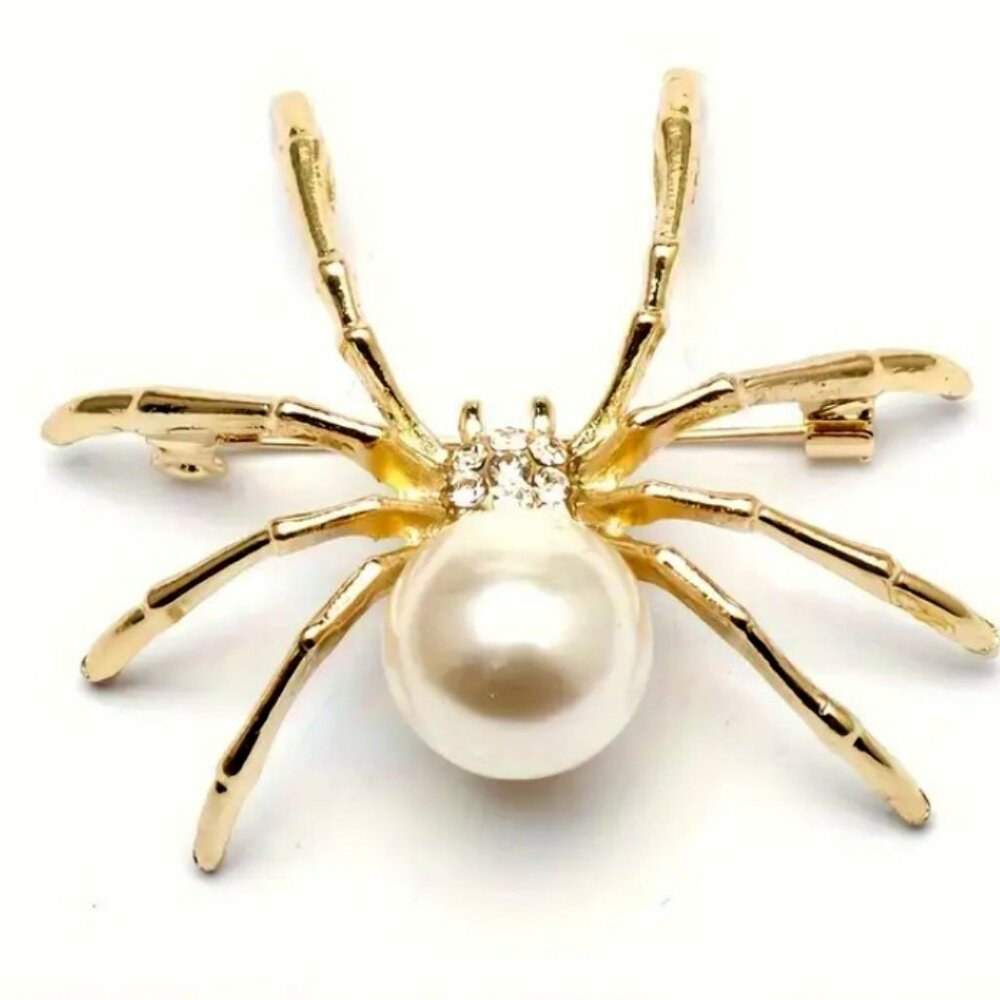 🌺 🌺 🌺Halloween  Spider Brooch Gold/White Color